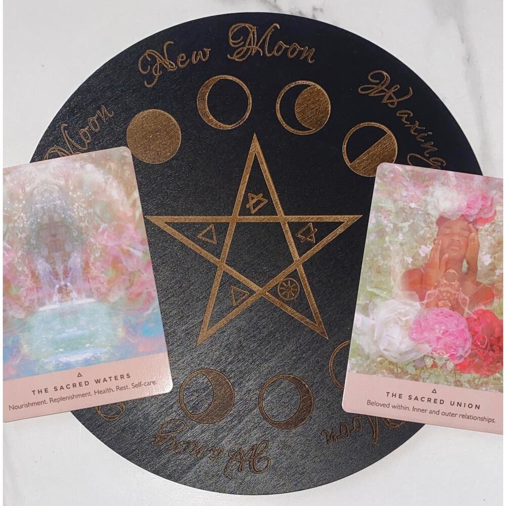 New‎ Wood Moon Phase Pendulum Board Engraved Burned Handmade Pentagram Lunar